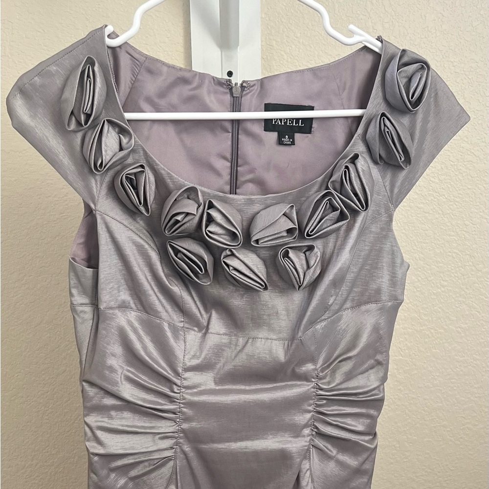 Adrianna Papell Silver Ruched Sheath Dress